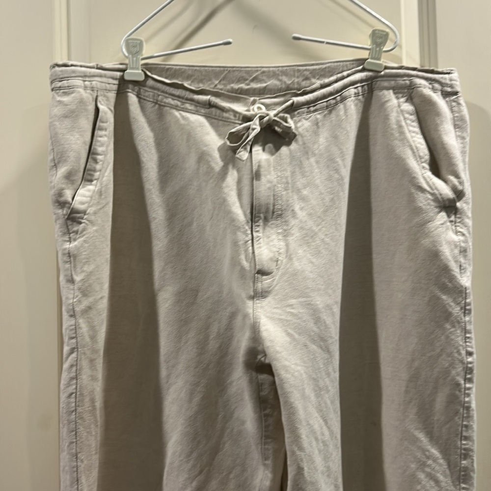 Cubavera Linen Blend Drawstring ZipUp Crop wide Pants pockets Size XXL (44-46)